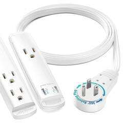 Maximm Cable 360° Rotating Flat Plug USB Charging Extension Cord (1', White)