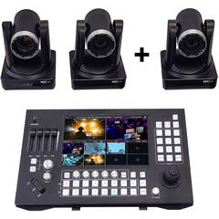 PTZCam Switch N8 NDI HX2 Switcher Kit with Three 20x Zoom PTZ Cameras