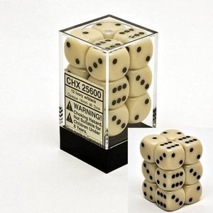 12 Ivory w/black 16mm D6 Dice Block - CHX25600