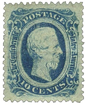 Confederate States - Jefferson Davis - blue, officially perforated 12.5