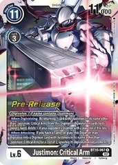 Justimon: Critical Arm - BT10-067 R - P (Xros Encounter Pre-Release Promo)