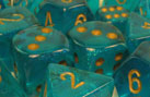 Polyhedral Teal w gold d6 w/#s - PB0615