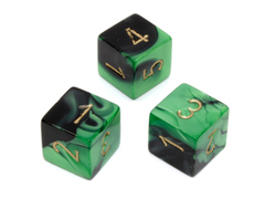 Polyhedral Black-Green w/gold d6 w/#s - PG0639