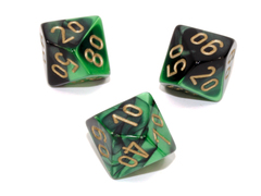 Polyhedral Black-Green w/gold Tens 10 - PG1139