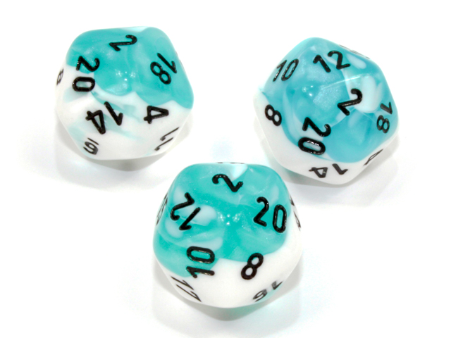 Polyhedral Teal-White w/black d20 - PG2044