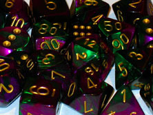 Polyhedral Green-Purple w/gold d4 - PG0434