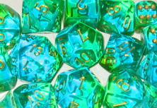 Polyhedral Translucent Green-Teal w/gold d10 - PG1038