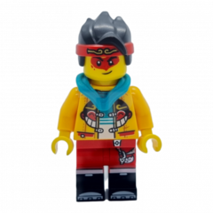 LEGO Monkie Kid - Bright Light Orange Open Jacket with Monkey Head Logo, Dark Turquoise Hood, Angry / Smile with Red Face Paint