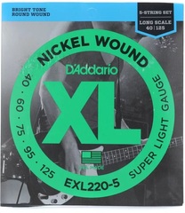 D'Addario EXL220-5 Nickel Wound Bass Guitar Strings - .040-.125 Super Light Long Scale 5-string
