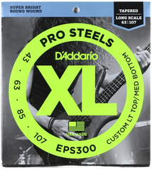 D'Addario EPS300 Pro Steels Tapered Roundwound Steel Bass Guitar Strings - .043-.107 Custom Light Top/Medium Bottom Long Scale 4-string