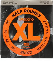 D'Addario ENR72 Half Rounds Semi-flatwound Bass Guitar Strings - .050-.105 Medium Long Scale 4-string