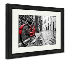 The Triathlete Store Framed Print, Retro Vintage Red Bike On Cobblestone Street In The Old Town Color In Black And