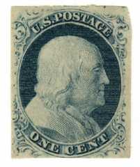 1c Franklin, blue, imperforate, type IV