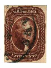 5c Jefferson, red brown, type I