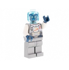 LEGO Cyber Drone Robot - Flat Silver Spacesuit with Harness and White Panel with Classic Space Logo, Trans-Light Blue Head