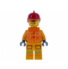 LEGO Fire - Reflective Stripes, Bright Light Orange Suit, Life Jacket, Red Fire Helmet