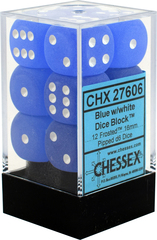 12Ct Frosted D6 Dice Set Blue/White - CHX27606