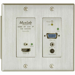 MuxLab HDMI/VGA Over IP PoE Wall Plate Transmitter for Select Receivers (Aluminum)