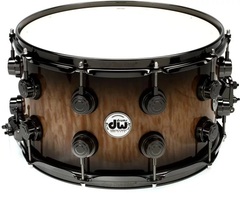 DW Collector's Series Exotic Snare Drum - 8 x 14 inch - Quick Candy Black Burst over Quilted Maple