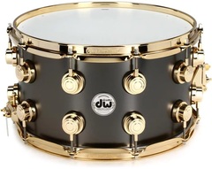DW Collector's Series Metal Snare Drum - 8-inch x 14-inch - Satin Black Over Brass - Gold Hardware