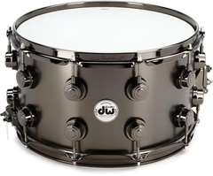 DW Collector's Series Metal Snare Drum - 8-inch x 14-inch - Satin Black Over Brass - Black Nickel Hardware