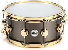 DW Collector's Series Metal Snare Drum - 6.5-inch x 14-inch - Satin Black Over Brass - Gold Hardware