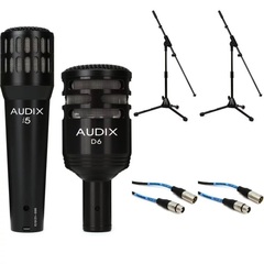 Audix i5 and D6 Microphone Bundle with Stands and Cables