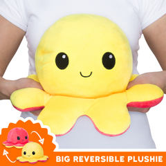 Big Reversible Octopus Plushie: Happy Yellow and Angry Red