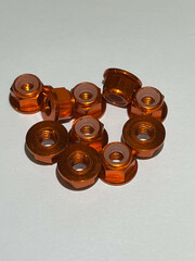 M4 Aluminum Flange w/Serrated Nut Orange 5pcs Set