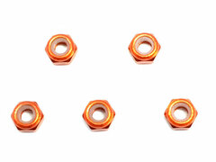 M3 Aluminum Thin Nylon Nut Orange 5pcs Set