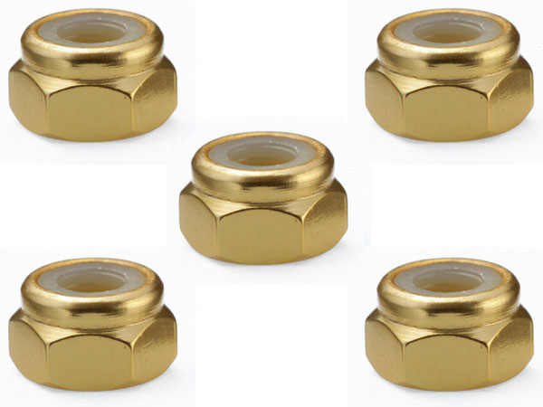 M4 Aluminum Nylon Nut Gold 5pcs Set