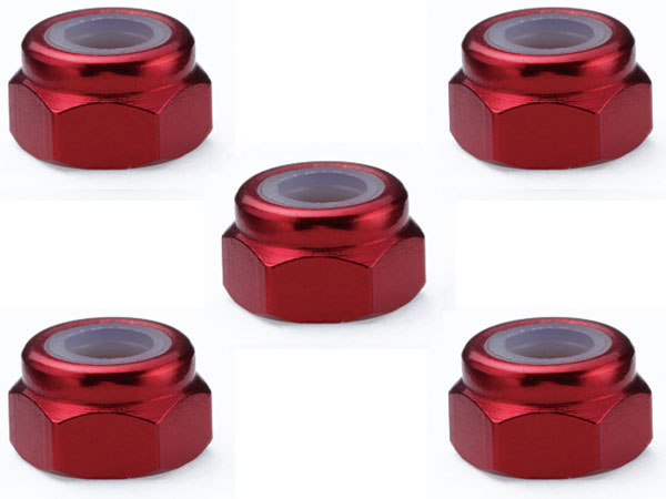 M4 Aluminum Nylon Nut Red 5pcs Set