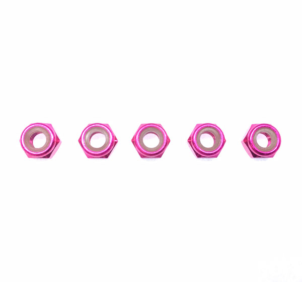 M4 Aluminum Nylon Nut Pink 5pcs Set