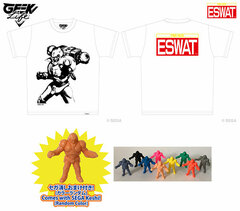 SEGA Retro Game T-shirt Collection - E-SWAT Silk Print T-shirt (w/SEGA Keshi Eraser) / White XL