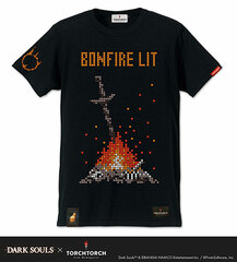Dark Souls x TORCH TORCH - 8 bit no Kagaribi no T-shirt: Black M Size