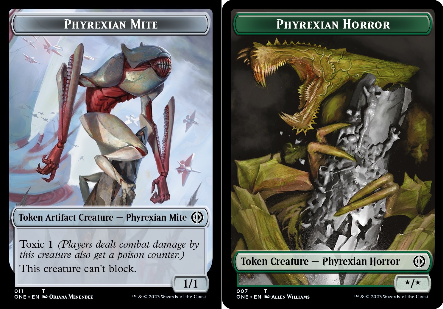 mtg mite cards Phyrexian (012) // Phyrexian Beast Double-Sided Token [Phyrexia Pair with Prismatic Defender Holographic Card Sleeves or Perfect Fits for an extra Phyrexian Mite/Phyrexian Mite - Token