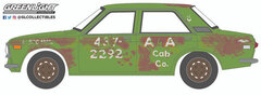 1/64 Tokyo Torque Series 9 - 1970 Datsun 510 4-Door Sedan - A&A Cab Co. - Green with Rust