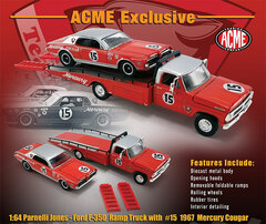 1/64 Parnelli Jones - 1970 Ford F-350 Ramp Truck with #15 1967 Mercury Cougar