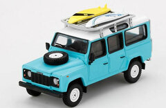1/64 Land Rover Defender 110 Light Blue w/Surf Board (Left-hand Steering)