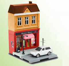 1/64 Diecast Mini Car Diorama Street Shoe Shop & Land Rover Range Rover Sport Silver