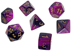 Chessex Mini Dice Set of 7: Gemini - Black-Purple/Gold - CHX20640