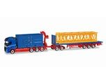 1/87 Volvo FH Gl. 4 axle Flat Truck w/Loading Crane, dolly and flattrailer with load 