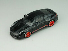 1/43 Porsche 911R 2016 Black with Matt Black Stripes White/Red Side Deal, Red Writing, Red Wheels