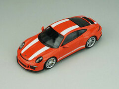 1/43 Porsche 911R 2016 Lava Orange White Side Deal, White Writing, Silver Wheels