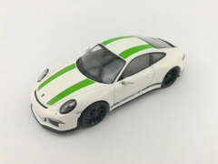 1/43 Porsche 911R 2016 White with Green Stripes Black Side Decal, Black Writing, Black Wheels
