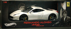 Mattel Elite Diecast Car 1/18 Ferrarri 458 Italia (White Pearl)/Owner: Fernando Alonso