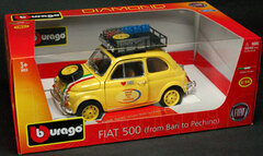 Bburago Mini Car 1/18 Fiat 500 Bari to Pechino (Yellow)