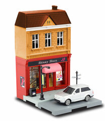 1/64 Diecast Mini Car Diorama Street Shoe Store & Land Rover Range Rover Sports White