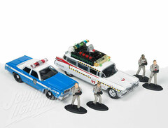 1/64 Ghostbusters Diorama Set- ECTO-1A & 1977 Dodge Monaco New York City Police Cruiser & Figures