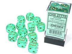 Chessex Dice CHX 27775 Borealis 16mm D6 Light Green/Gold Luminary Set of 12